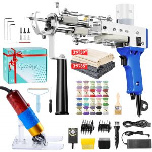 MEVRONISSHOP-Rug Tufting Gun Set with Trimmer, Tufting Machine Cut Pile and Loop Pile Start Kit, Pistolet Tufting,Pistolet Touffeter, Kit Pistolet &agrave; Touffeter avec Tondeuse - Neuf