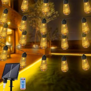 KAL-Guirlande Solaire Exterieur, 6M/19.69Ft 50 Guirlande Lumineuse Exterieure Solaire Led Exterieur Solaire Pour La Maison, La Cour, Le Patio, La Fête, Le Mariage Blanc Chaud - Neuf