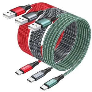 THEF-Câble USB C [2M/Lot de 3], Cable Chargeur USB C Charge Rapide 3A Cable USB Type C Nylon Tressé pour iPhone 16 15, Galaxy S25 S24 S23 S22 S21 S20, Huawei P40 P30, Redmi Note - Neuf