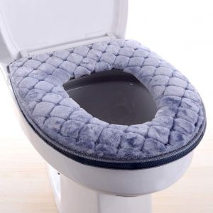 Housse de siège de toilette, housse de coussin de siège de toilette, douce, épaisse, chaude, lavable, avec fermeture éclair, réutilisable (gris) - Neuf