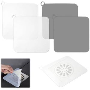 YEMAESRE-4 Pièces Bouchons De Vidange En Silicone Anti-Odeur, 20×20Cm Bouchon Douche Vidange, Universel Bouchon Evier, Protection De Drain De Silicone Pour Cuisine, Buanderie Et Salle De Bain (Blanc, - Neuf