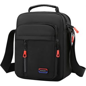 CHENG-Sacs Bandoulière Homme Petit Sac à Bandoulière Imperméable Canvas Sacoche Sac Porté épaule Sacoche Bandoulière Avec Bande Réfléchissante de Sécurité pour Le Travail Loisirs Vacances (noir1) - Neuf