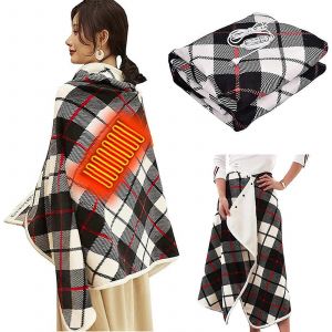 Couverture-Ch&acirc;le Chauffante Sans Fil Avec 3 Niveaux De Temp&eacute;rature, Couverture &Agrave; Carreaux Chauffante Portable Usb, Cape Chauffante Ultra-Douce Et Lavable 140 X 80 Cm - Neuf