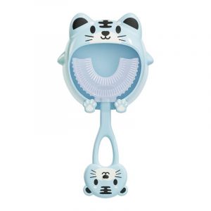 Brosse À Dents Manuelle En Forme De U Pour Enfants, Avec Poils En Silicone, Pour Enfants De 2 À 6 Ans, Nettoyage Complet (Bleu Tigre) - Neuf
