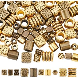 Meimie-1 Boîte De 100 Pièces 10 Styles De Perles D'espacement Enmétal De Style Tibétain En Alliage De Perles D'espacement Colonne Rondelle Baril Vintage Antique Bronze Doré Pour La Fabrication De - Neuf