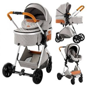 Poussette Magic Zc Pousette Trio 3 En 1 Poussette Bebe Avec Sac À Main Jusqu'à 30kg 0-3ans Harnais De Cinq Points Gris Clair - Neuf
