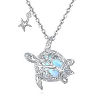 Collier Tortue En Argent Sterling 925 Avec Pendentif En Pierre De Lune - Cadeau Pour Femme Et Fille - Neuf