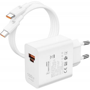 LORANKA-100W Chargeur USB et C&acirc;ble USB C pour Honor Magic7 Pro Magic7 5G, Supercharge 6A Charge Rapide Adaptateur Chargeur avec Type C C&acirc;ble 1 m&egrave;tre pour Honor 200 Pro 200 Pad 9 X8a Huawei MatePad Ta - Neuf