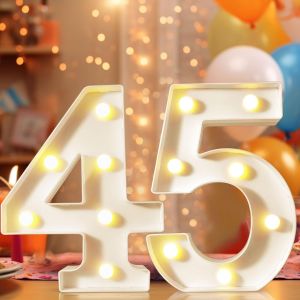Chiffres Lumineux Décoratifs À Del De 22,4 Cm Pour 45e Anniversaire, Anniversaire De Mariage, Décoration Murale D'intérieur, Numéro 45 Blanc - Neuf