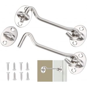 (4 Pouces) 2 Pcs Crochet et Oeil Loquet en Acier Inoxydable de la Cabine Crochet, Crochet de Porte de Serrure, de Porte de Grange Crochet de la Fenêtre de Verrouillage avec Vis - Neuf