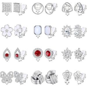 Kal-12 Paires Boucles D'oreilles &Agrave; Clip Pour Femme Mignonnes Boucles D'oreilles Perle Fleur Zircon Mode Clips Oreilles Non Perc&eacute;es Pour Fille - Neuf