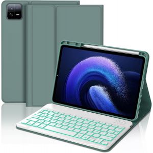 Coque Clavier Pour Xiaomi Pad 6/6 Pro 11 Pouces 2023, Azerty Clavier Bluetooth Rétro-Éclairé Amovible Magnétique Pour Tablette Xiaomi Pad 6/6 Pro, Vert Foncé - Neuf