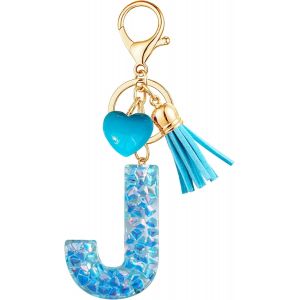 KAL-Porte-Cl&eacute;s Bleu Avec Lettre Porte-Cl&eacute;s Fille Initiale Cadeau Femmes Porte-Cl&eacute;s Coeur D&eacute;corer Pour Sac Sac &Agrave; Dos Porte-Clef Gland Or Porte-Clef Femme A-Z - Neuf