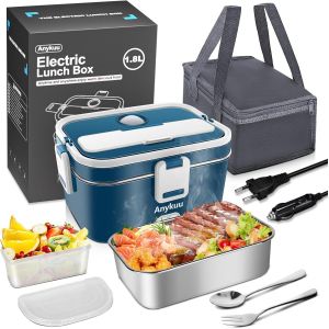 JEXNOVASHOP-100W Gamelle Chauffante Electrique 1.8 L Chauffage Rapide 12V/24V, 220V/240V, Lunch Box Chauffante Electrique pour la Maison et la Voiture Facile &agrave; Nettoyer,Avec sac Isolant &agrave; Temp&eacute;rature - Neuf