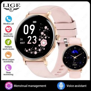 Lige Montre Intelligente De Luxe Dames 1.27 Pouces Hd Pleine Touche Bluetooth Appel Fr&eacute;quence Cardiaque Sommeil Moniteur De Sant&eacute; &Eacute;tanche Smartwatch Femmes.Pink. - Neuf