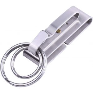CAUC-Porte Clef, Porte Cl&eacute; de Ceinture en Inox, avec 2 Anneaux pour Cl&eacute;s, Forte & Anti-Perte, Homme - Neuf