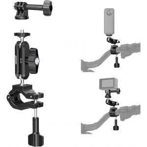 NEEWER Support Perche pour Cam&eacute;ra d'Action avec 2 T&ecirc;tes Sph&eacute;rique &agrave; 360&deg;Adaptateur Cam&eacute;ra Action &agrave; Vis 1/4"&iquest;Pince Support pour Guidon Moto&iquest;Compatible avec GoPro Hero12 11 10 9 Max360 Insta360 DJI Osmo - Neuf