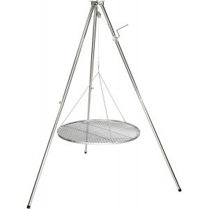 Ulteronixshop-Tr&eacute;pied Pivotant En Acier Inoxydable - Hauteur R&eacute;glable Avec Manivelle - Avec Cha&icirc;ne, Crochet, &Eacute;merillon Et Sac De Transport - Armature Stable Pour Jardin, Camping Et Feu De Camp (Sans - Neuf