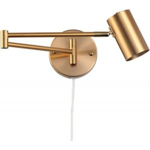 Subzonal-Led Applique Murale Avec Bras Articul&eacute; Orientable Dor&eacute; Et C&acirc;ble Avec Prise Et Interrupteur Lampe De Lecture Culot E27 Pour Salon, Chambre, Table De Chevet - Neuf