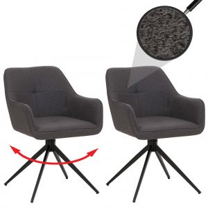 Lot de 2 chaises de salle &agrave; manger HWC-O47, chaise de cuisine avec accoudoirs, tissu 270 g/m&sup2;gris - Neuf