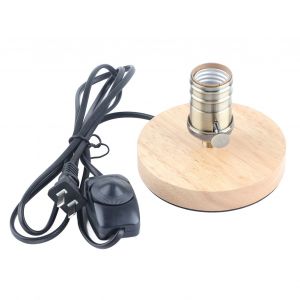 Hjlian Douille De Lampe De Table E26/E27, Pied De Lampe Retro En Bois Avec Bouton A Intensite Variable, Prise Americaine 110-240 V - Neuf
