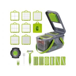 Hachoir &Agrave; L&eacute;gumes Avec 13 Lames Et Accessoires Pour Trancher Et Couper En D&eacute;s - Neuf