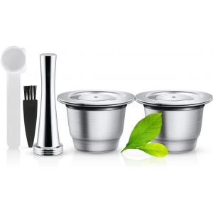 KAL-Acier Inoxydable Capsule Espresso Crema Café Rechargeable Réutilisable Pour Machine À Café Nepreso + 1 Cuillère + 1 Pinceau (2 Capsula) - Neuf