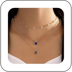 Kal-Collier Ras Du Cou Bohème En Saphir Et Perles Collier Pendentif Saphir Bleu Collier Cristal Saphir Carré Collier Chaîne Satellite En Perles Or Bijoux Pour Femmes Et Filles Cadeaux - Neuf