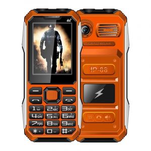 T&eacute;l&eacute;phone Incassable 4G &Eacute;tanche Antichoc Batterie 6800mAh Dual SIM 2.4 Pouces LED FM SOS Orange YONIS - Neuf