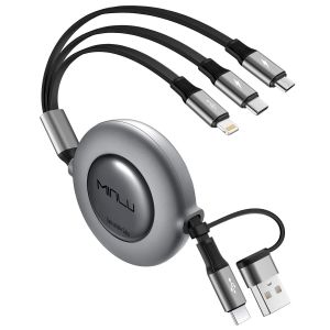 KALANKA-C&acirc;ble Chargeur Multi Embout, 5 en 1 C&acirc;ble Multi USB R&eacute;tractable, 1,2m C&acirc;ble de Charge Rapide, Cable Multi Chargeur avec Lightning Micro USB Type C pour S&eacute;rie iPhone,Android,S&eacute;rie Galaxy,Table - Neuf