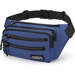 KALANKA-Sac Banane Femme Homme Sacoche Banane avec 6 Poches Zippées et Sangle Réglable Sac à la Taille Sac Banana Sport pour Le Randonnée Cyclisme Camping Jogging, Bleu - Neuf