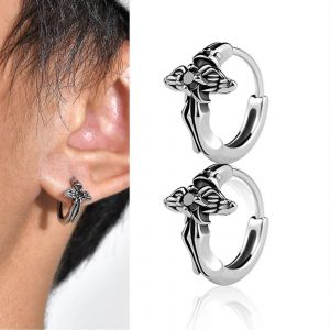 Hommes Croix Boucles D'oreilles Cadeaux À Papa Imperméable En Acier Inoxydable Foi Religieuse Huggie Boucle D'oreille Avec Pierre Cz Noire - Neuf