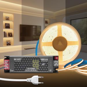 Ruban Led Cob 5m, Dc 12v Bande Led Blanc Naturel 4000k Avec Transformateur 220v 12v 100w Alimentation R&eacute;glable, Adh&eacute;sif Bandeau Lumineuse Cob Dimmable Pour Chambre, D&eacute;coration De La Maison - Neuf