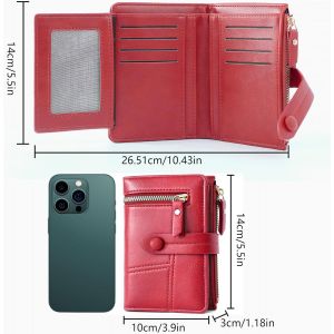 CAUC-Portefeuille Femme en PU Cuir - Porte Monnaie Femme avec Compartiments Multiples, Porte Monnaie Petite pour Femmes avec Pochette pour Pi&egrave;ces de Monnaie (Rouge) - Neuf