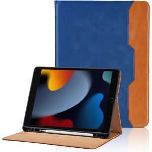 Coque pour iPad 10.2 Pouces Mod&egrave;le 2021/2020/2019, 9&egrave;me/8&egrave;me/7&egrave;me G&eacute;n&eacute;ration PU Cuir Cover Tablette Housse de Protection Auto R&eacute;veil/Sommeil, Multi-Angle &Eacute;tui avec Pencil Holder - Bleu - Neuf