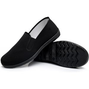 Kalanka-Chinois Kung Fu Pantoufles Toile Arts Martiaux Tai Chi Chaussures Semelle En Caoutchouc Unisexe Tout Noir - Neuf