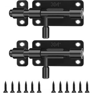 ChenQuanSarl-Lot De 2 Verrous De Porte En Acier Inoxydable Avec Vis - Noir - Verrou Coulissant Pour Porte De Jardin, Salle De Bain, Fenêtre, Chambre À Coucher - Neuf