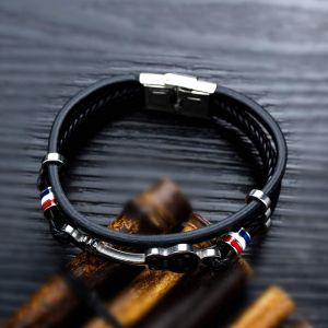 Bracelet Guitare Pour Homme En Cuir Synth&eacute;tique Noir Marron Avec Fermoir En Acier Inoxydable B306 - Neuf