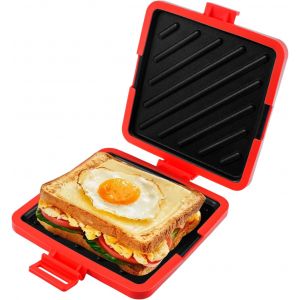 Machine &Agrave; Sandwichs Pour Micro-Ondes - Batterie De Cuisine Sans Fil En Silicone - Technologie Heatwave - Grille-Pain Anti-Adh&eacute;sif Pour La Cuisson De Sandwichs Croustillants (Rouge) - Neuf