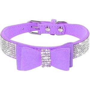 Eryi-Collier Pour Chien Avec Strass, En Cuir Synthétique Doux, Taille Xs, Violet 1 - Neuf