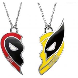 Kal-Lot De 2 Colliers D'amitié Avec Pendentif En Forme De Demi-C?ur, Style Super-Héros, Rouge Et Jaune, Cadeau Pour Meilleures Amies, Hommes, Femmes, Garçons Et Filles, Taille Unique, Acier - Neuf