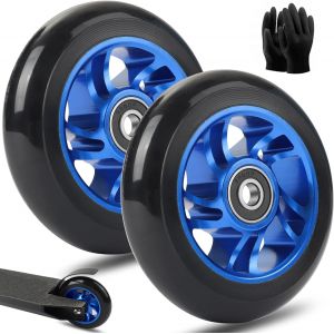 2 X 100mm Scooter Wheels With Aluminum Alloy Wheels And Anti-Lock Bearing Electric Scooter Accessories 100mm Blue - Neuf