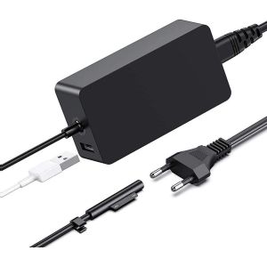 Chargeur Surface Pro,65W 15V 4A Surface Chargeur d&iquest;Alimentation pour Microsoft Surface Pro 9/ Pro 8/Pro 7 /Pro 6/Pro 5/Pro 4/Pro X,Surface Book,Surface Go,Surface Laptop avec Un Port USB et Le C&acirc;ble - Neuf