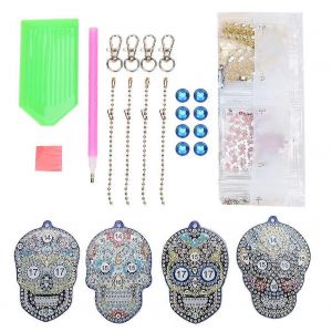 Diy Diamant Peinture Porte-Cl&eacute;s Cr&acirc;ne Plein Diamant Porte-Cl&eacute;s Sac Ornement Suspendu Pendentif4pcs - Neuf