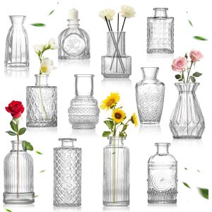Bnhgc-Lot De 12 Mini Vases En Verre Vintage,Petits Centres De Table En Verre Mini Vase À Roses Transparentes Différentes Tailles Pour Décoration De Table La Maison Mariage - Neuf