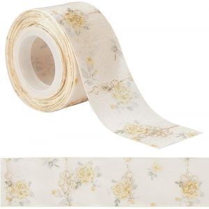 Ruban Floral En Mousseline De Soie De 10 M&egrave;tre 40mm Garnitures En Satin Imprim&eacute; Dor&eacute; Roses Dentelle Jacquard Emballage Cadeau D&eacute;coratif Pour Bouquets Cadeaux Coiffures - Neuf