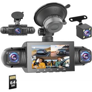 360&deg; Dashcam Voiture,1080P Avant et Arri&egrave;re Gauche Droite,3"" IPS Enregistreur de Carte SD 64G,Grand Angle 170&deg;,G-Capteur,Mode Stationnement 24H,Vision Nocturne,Enregistrement en Boucle - Neuf