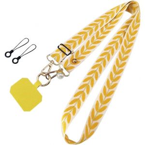 KAL-Tour De Cou T&eacute;l&eacute;phone Universelle Cordon Collier Feuilles Lani&egrave;res Large De Smartphone En Bandouli&egrave;re Portable Avec Patch - Neuf