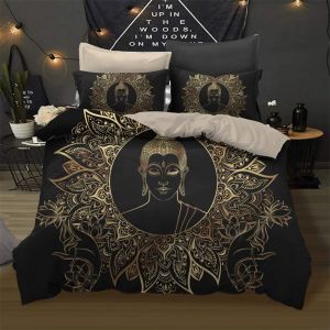R&iquest;&iquest;Tro Myst&iquest;&iquest;Rieux Oriental Bouddha Statue Housse De Couette Bouddhisme Culture Zen Cr&iquest;&iquest;Atif Noir D'or Imprim&iquest;&iquest;E Parure De Lit Convient Pour Chambre Quatre Saisons (Bouddha#, Xcm) - Neuf