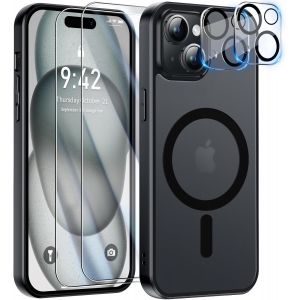 Brs-5 In 1 Coque Pour Iphone 15 Aimant¿¿E Avec 2 Verres Tremp¿¿S Et 2 Cam¿¿Ra Protecteur, Compatible Magsafe Dos Anti Rayures Coque Magn¿¿Tique Antichoc Tpu Bumper 6,1`` Case (Noir) - Neuf